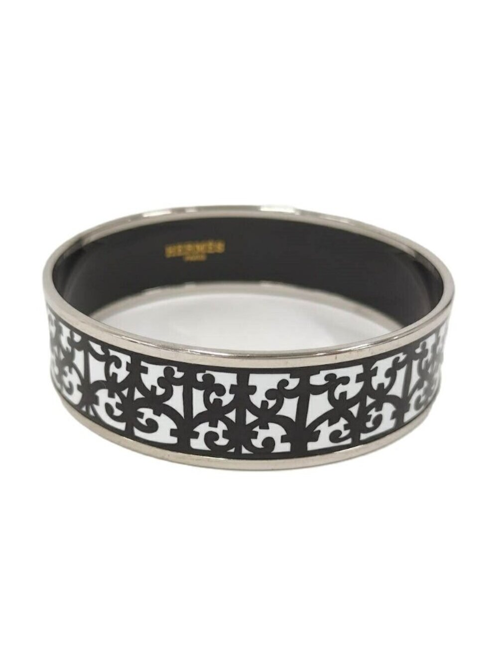 Hermes Bangle Enamel Cloisonne Guadalquivir Plated Black White